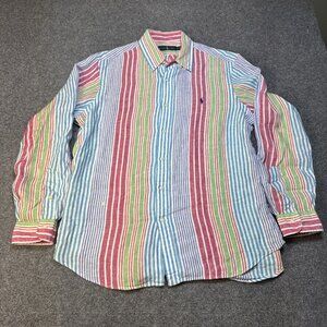 Ralph Lauren Shirt Mens L Prepster Classic Fit‎ Linen Turquoise/Ruby Multi Color